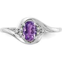 14K White Gold Amethyst and Diamond Ring with Prong Set Oval Amethyst - 0.45 Carat Total Amethyst Weight by Oro Pregiato