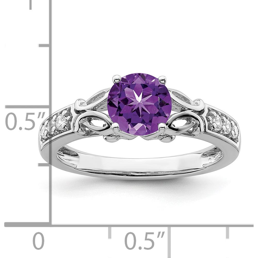 14K White Gold Amethyst and Diamond Ring with Round Amethyst - 0.948 Carat Total Amethyst Weight, 0.078 Carat Total Diamond Weight by 0