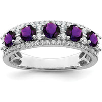 14K White Gold Amethyst and Diamond Ring with Round Amethysts - 0.388 Carat Total Amethyst Weight by 0