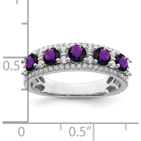 14K White Gold Amethyst and Diamond Ring with Round Amethysts - 0.388 Carat Total Amethyst Weight by 0