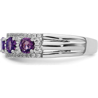 14K White Gold Amethyst and Diamond Ring with Round Amethysts - 0.388 Carat Total Amethyst Weight by 0