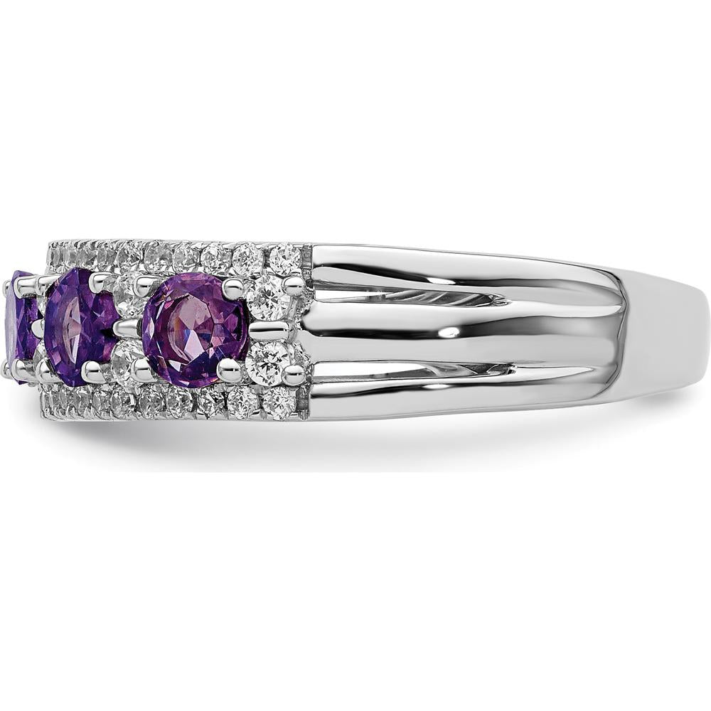 14K White Gold Amethyst and Diamond Ring with Round Amethysts - 0.388 Carat Total Amethyst Weight by 0