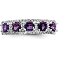 14K White Gold Amethyst and Diamond Ring with Round Amethysts - 0.388 Carat Total Amethyst Weight by 0