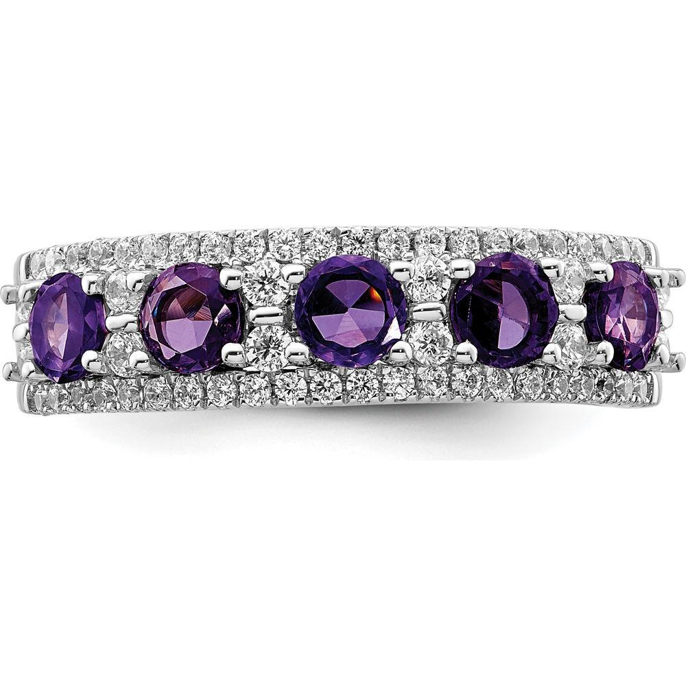 14K White Gold Amethyst and Diamond Ring with Round Amethysts - 0.388 Carat Total Amethyst Weight by 0