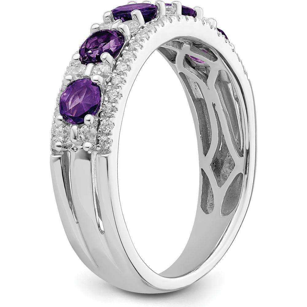 14K White Gold Amethyst and Diamond Ring with Round Amethysts - 0.388 Carat Total Amethyst Weight by 0