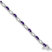 14K White Gold Amethyst and Diamond Tennis Bracelet with Heart Accents - 0.5 Carats Amethyst, 0.004 Carats Diamond Total Weight by Oro Pregiato