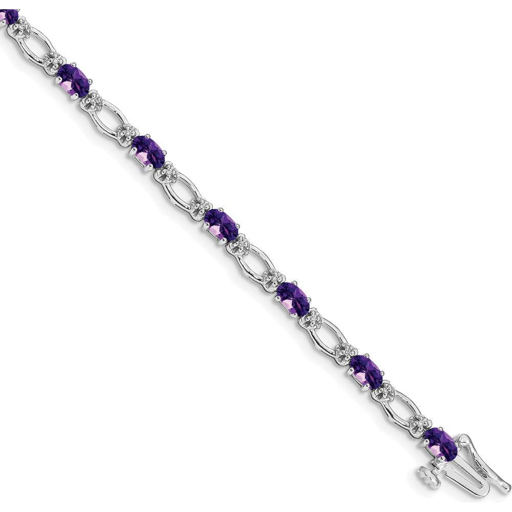 14K White Gold Amethyst and Diamond Tennis Bracelet with Heart Accents - 0.5 Carats Amethyst, 0.004 Carats Diamond Total Weight by Oro Pregiato