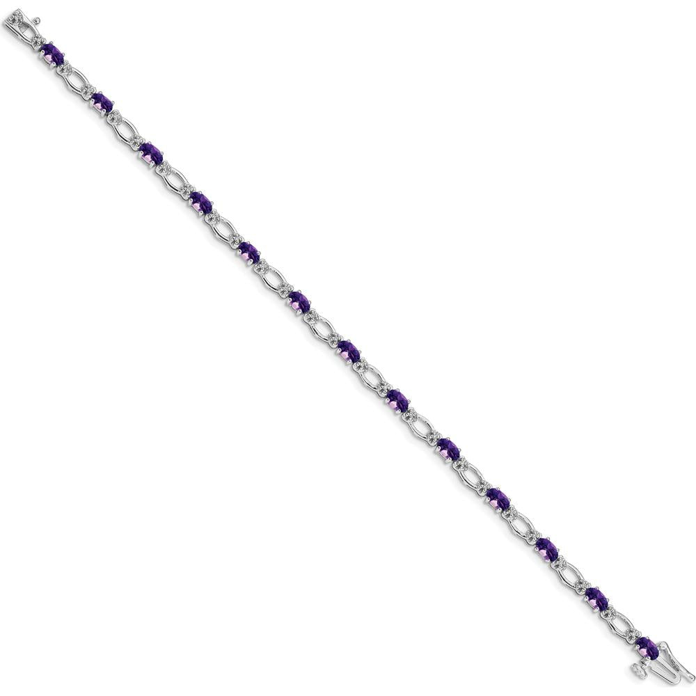 14K White Gold Amethyst and Diamond Tennis Bracelet with Heart Accents - 0.5 Carats Amethyst, 0.004 Carats Diamond Total Weight by Oro Pregiato