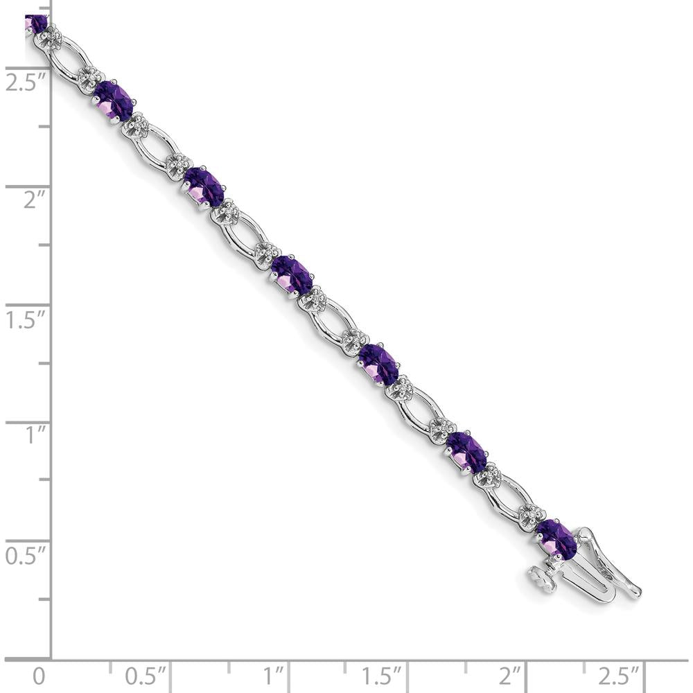 14K White Gold Amethyst and Diamond Tennis Bracelet with Heart Accents - 0.5 Carats Amethyst, 0.004 Carats Diamond Total Weight by Oro Pregiato