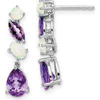 14K White Gold Amethyst and Opal Dangle Earrings - 1.83 Carat Total Gem Weight by Monteluci Fine Jewelry