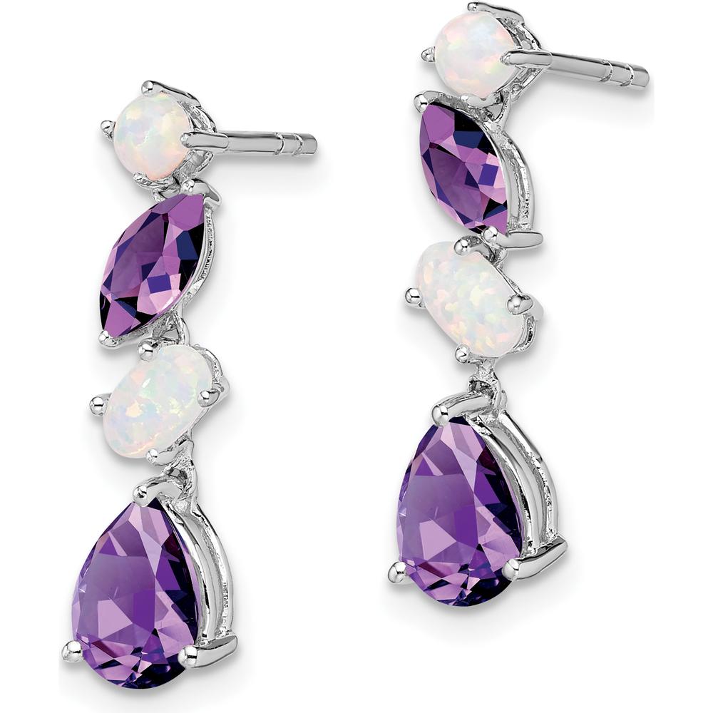 14K White Gold Amethyst and Opal Dangle Earrings - 1.83 Carat Total Gem Weight by Monteluci Fine Jewelry