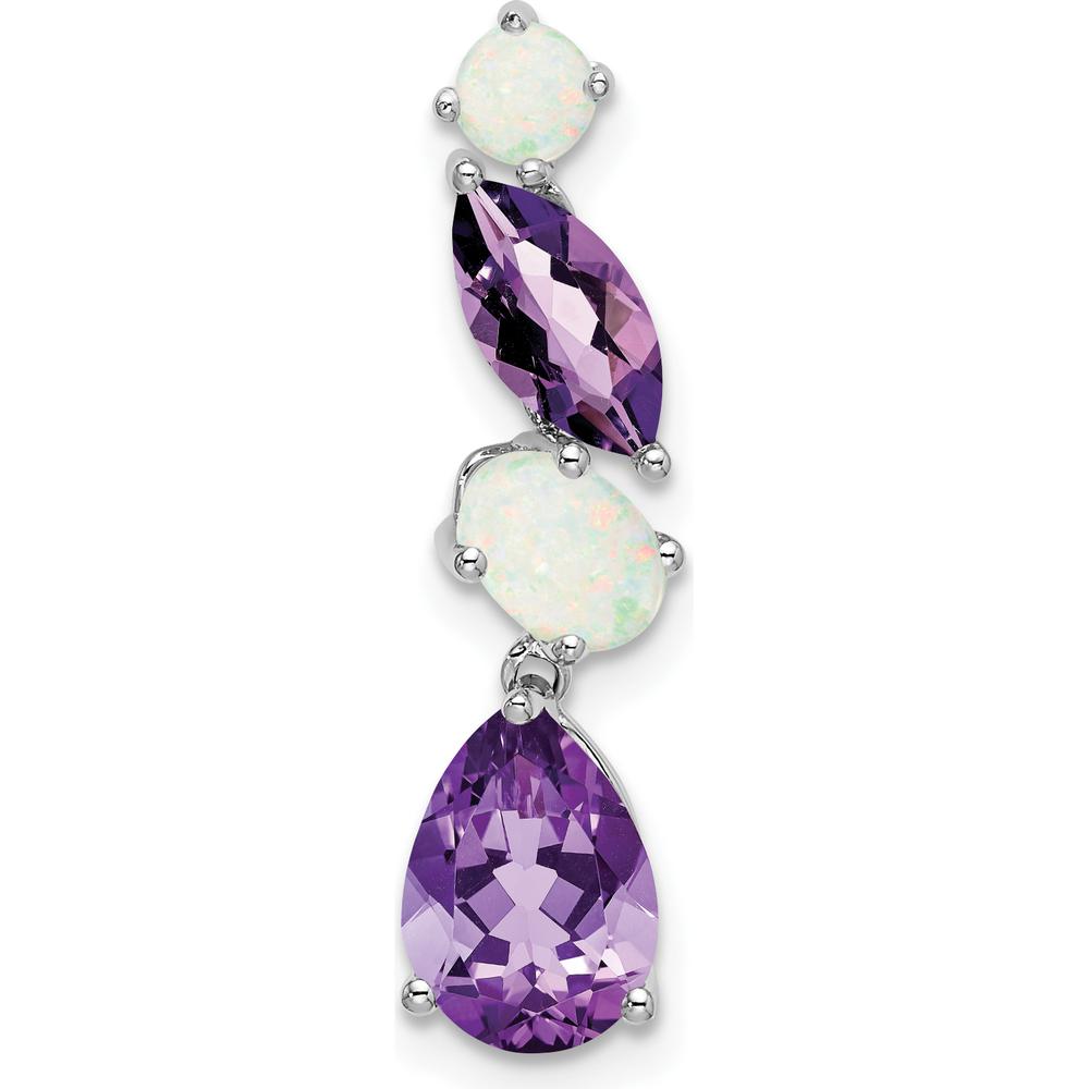 14K White Gold Amethyst and Opal Marquise/Pear Cut Pendant - 1.72 Carat Total Gemstone Weight by Lumare Gioia