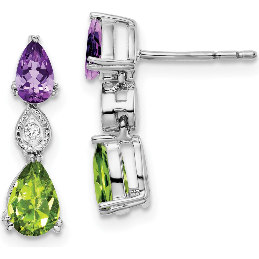 14K White Gold Amethyst and Peridot Drop Earrings with Round Diamonds - 1.01 Carat Total Gemstone Weight by Monteluci Fine Jewelry