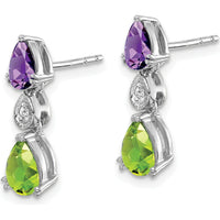 14K White Gold Amethyst and Peridot Drop Earrings with Round Diamonds - 1.01 Carat Total Gemstone Weight by Monteluci Fine Jewelry