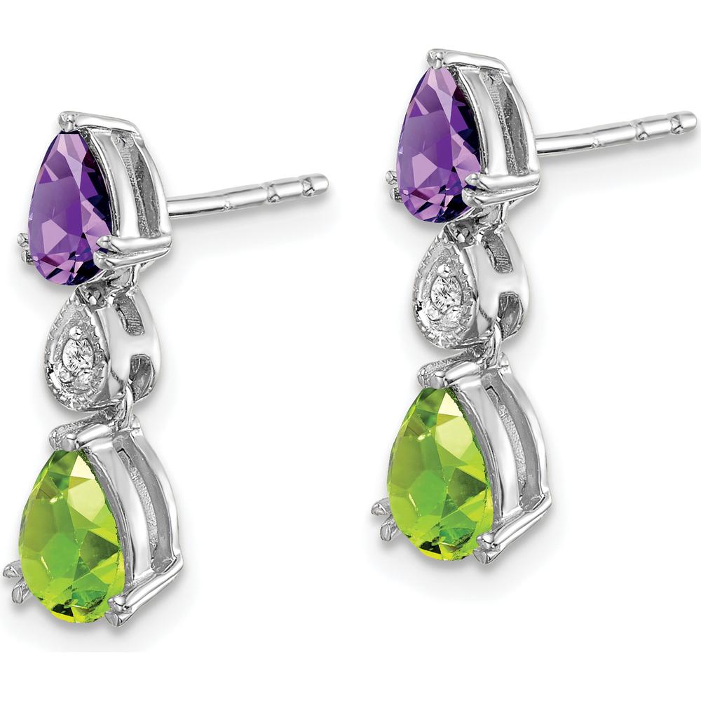 14K White Gold Amethyst and Peridot Drop Earrings with Round Diamonds - 1.01 Carat Total Gemstone Weight by Monteluci Fine Jewelry
