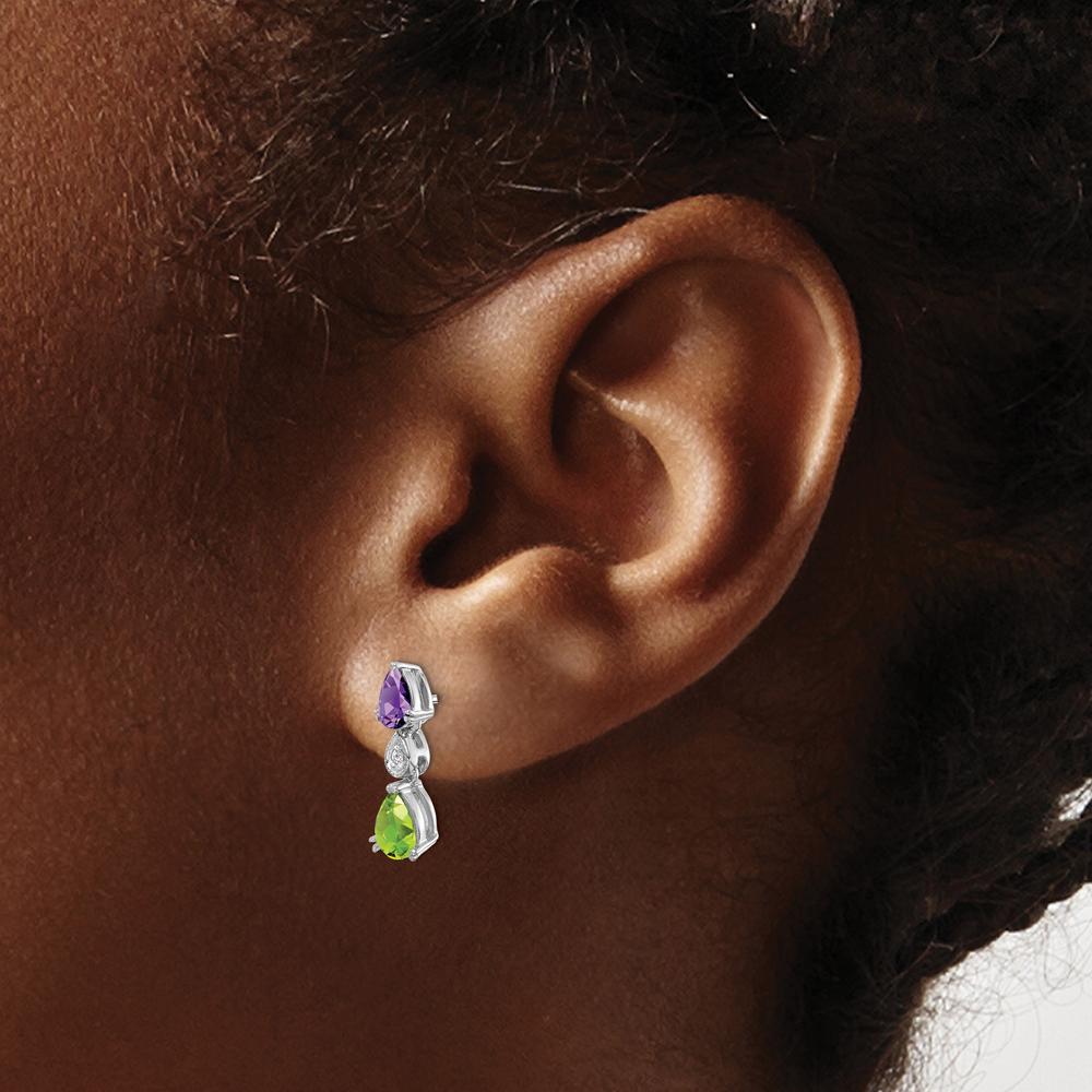 14K White Gold Amethyst and Peridot Drop Earrings with Round Diamonds - 1.01 Carat Total Gemstone Weight by Monteluci Fine Jewelry