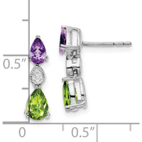 14K White Gold Amethyst and Peridot Drop Earrings with Round Diamonds - 1.01 Carat Total Gemstone Weight by Monteluci Fine Jewelry