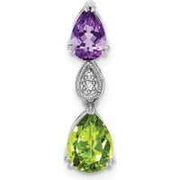 14K White Gold Amethyst and Peridot Pendant with Round Diamonds - 1.71 Carat Total Gem Weight by Lumare Gioia