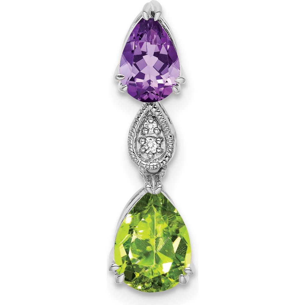 14K White Gold Amethyst and Peridot Pendant with Round Diamonds - 1.71 Carat Total Gem Weight by Lumare Gioia
