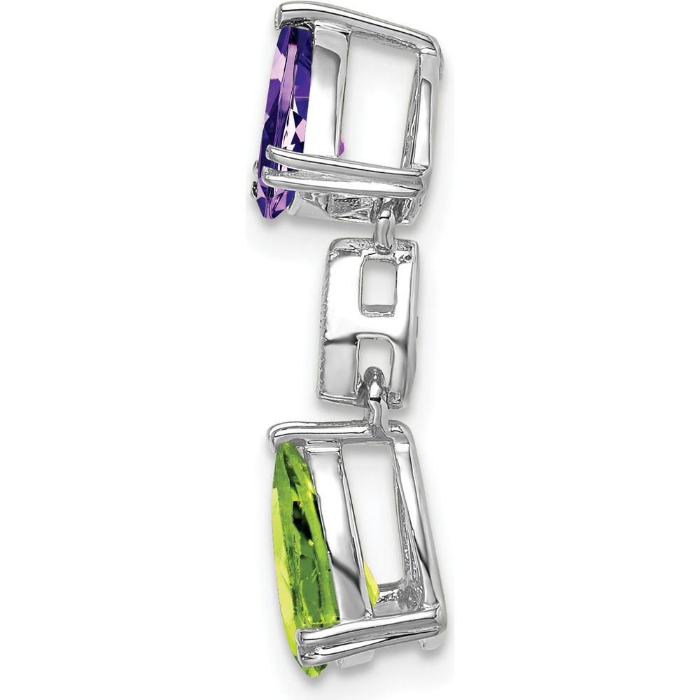 14K White Gold Amethyst and Peridot Pendant with Round Diamonds - 1.71 Carat Total Gem Weight by Lumare Gioia