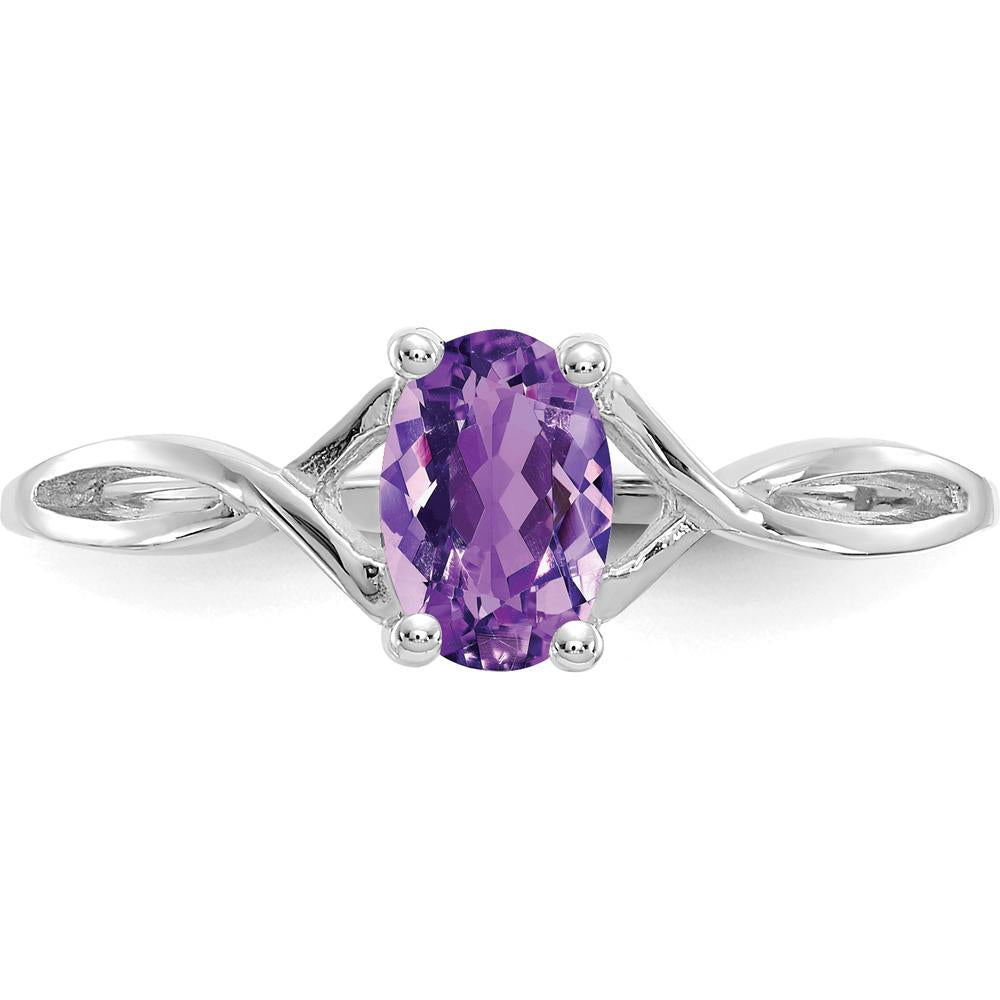 14K White Gold Amethyst Birthstone Ring with 4-Prong Setting - 0.42 Carat Amethyst Weight by Oro Pregiato
