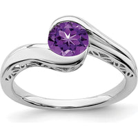 14K White Gold Amethyst Bypass Ring with Round 0.763 Carat Natural Amethyst by 0