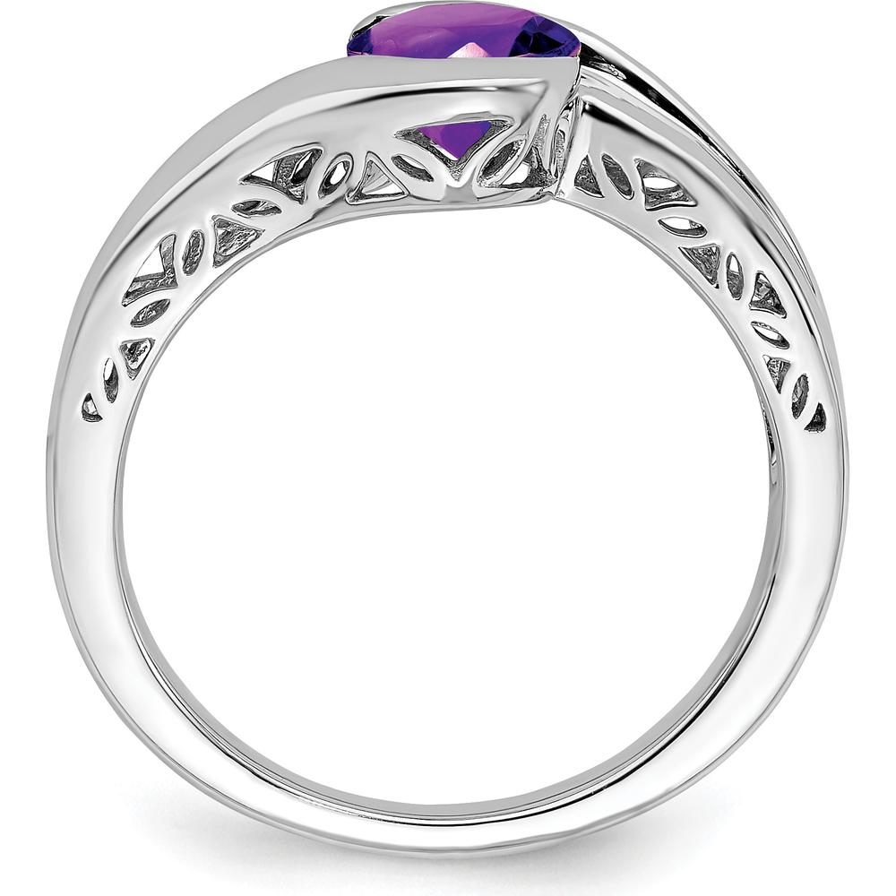 14K White Gold Amethyst Bypass Ring with Round 0.763 Carat Natural Amethyst by 0