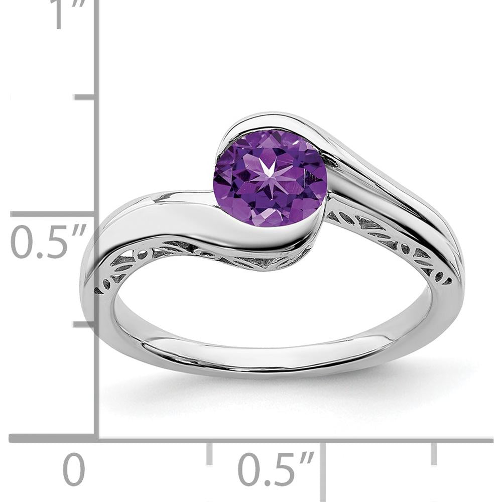 14K White Gold Amethyst Bypass Ring with Round 0.763 Carat Natural Amethyst by 0