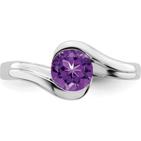 14K White Gold Amethyst Bypass Ring with Round 0.763 Carat Natural Amethyst by 0