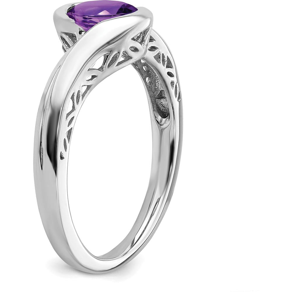 14K White Gold Amethyst Bypass Ring with Round 0.763 Carat Natural Amethyst by 0