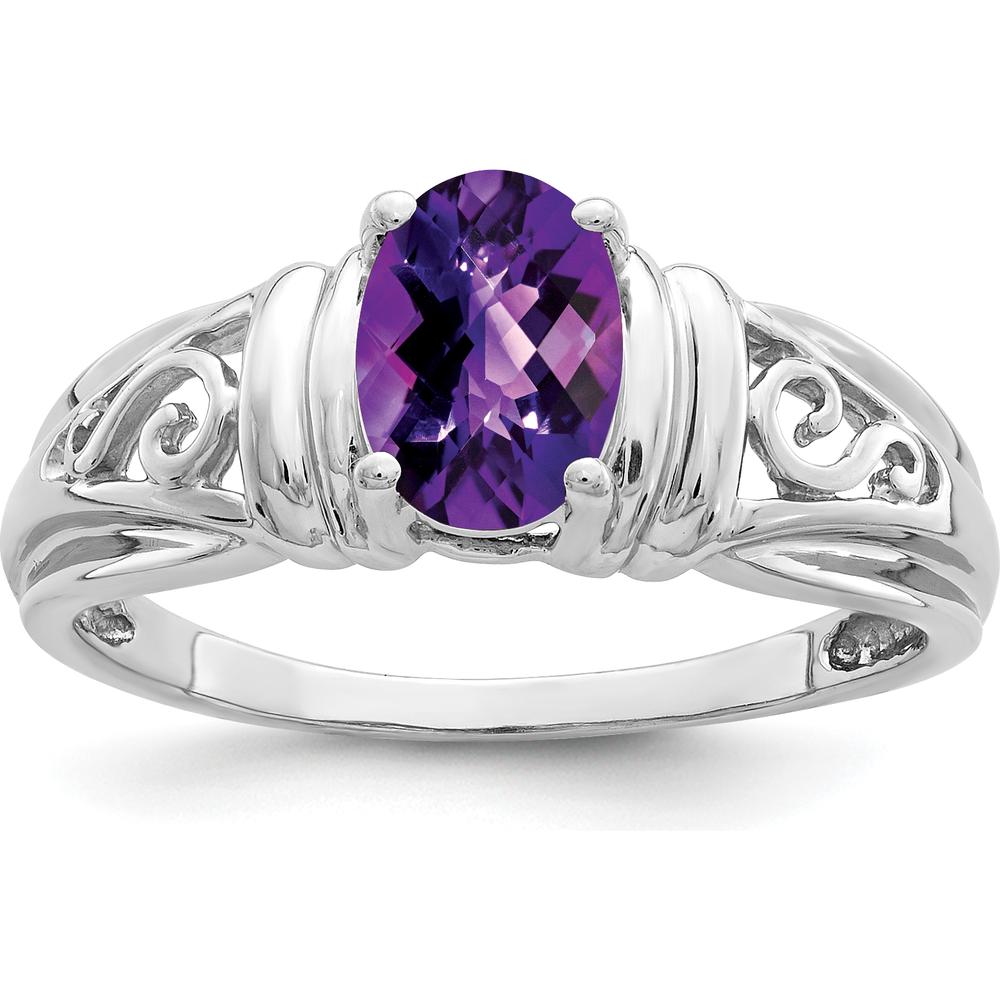 14K White Gold Amethyst Checkerboard Cut Ring - 0.75 Carat Amethyst by Monteluci Fine Jewelry