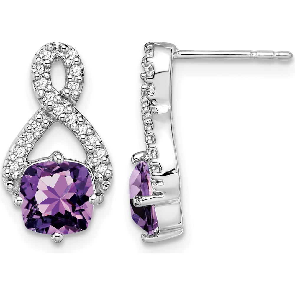 14K White Gold Amethyst Cushion Cut and Diamond Drop Earrings - 2.5 Carat Total Gem Weight by Monteluci Fine Jewelry
