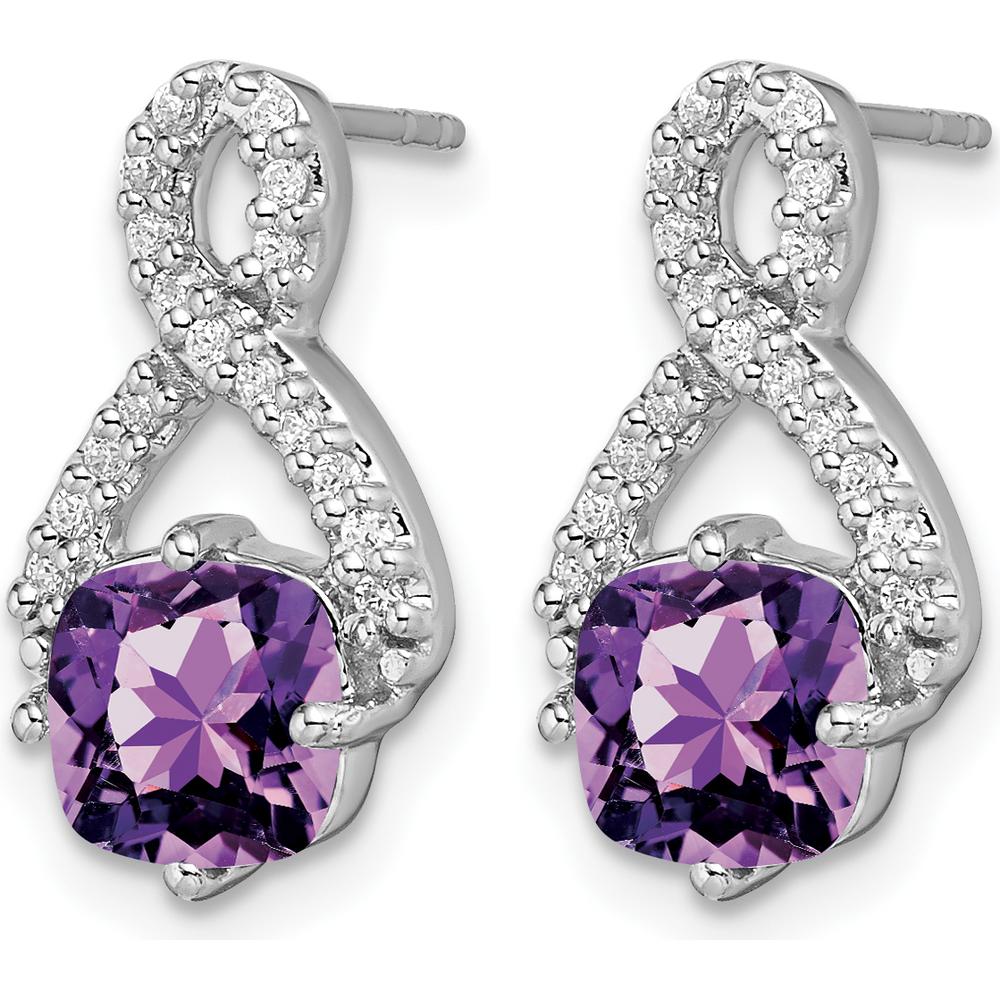 14K White Gold Amethyst Cushion Cut and Diamond Drop Earrings - 2.5 Carat Total Gem Weight by Monteluci Fine Jewelry