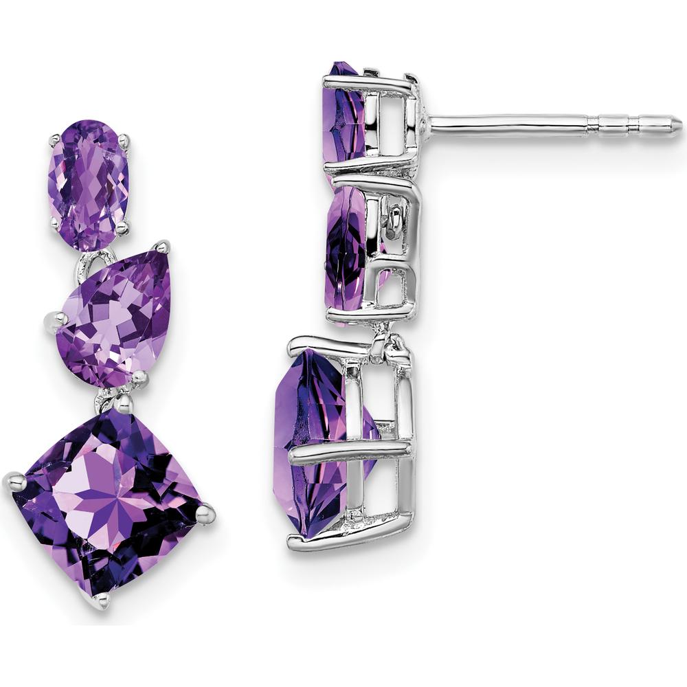 14K White Gold Amethyst Dangle Earrings with Cushion, Pear, and Oval Cut Amethysts - 1.58 Carat Total Weight by Monteluci Fine Jewelry