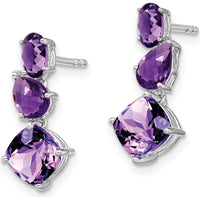 14K White Gold Amethyst Dangle Earrings with Cushion, Pear, and Oval Cut Amethysts - 1.58 Carat Total Weight by Monteluci Fine Jewelry