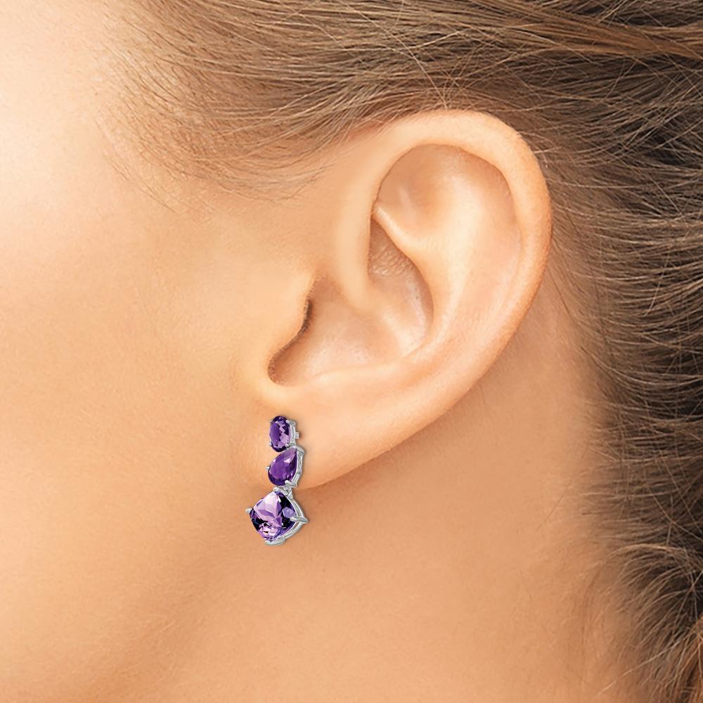 14K White Gold Amethyst Dangle Earrings with Cushion, Pear, and Oval Cut Amethysts - 1.58 Carat Total Weight by Monteluci Fine Jewelry