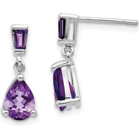 14K White Gold Amethyst Dangle Earrings with Prong Set Pear and Baguette Amethyst - 1.2 Carat Total Amethyst Weight by Monteluci Fine Jewelry