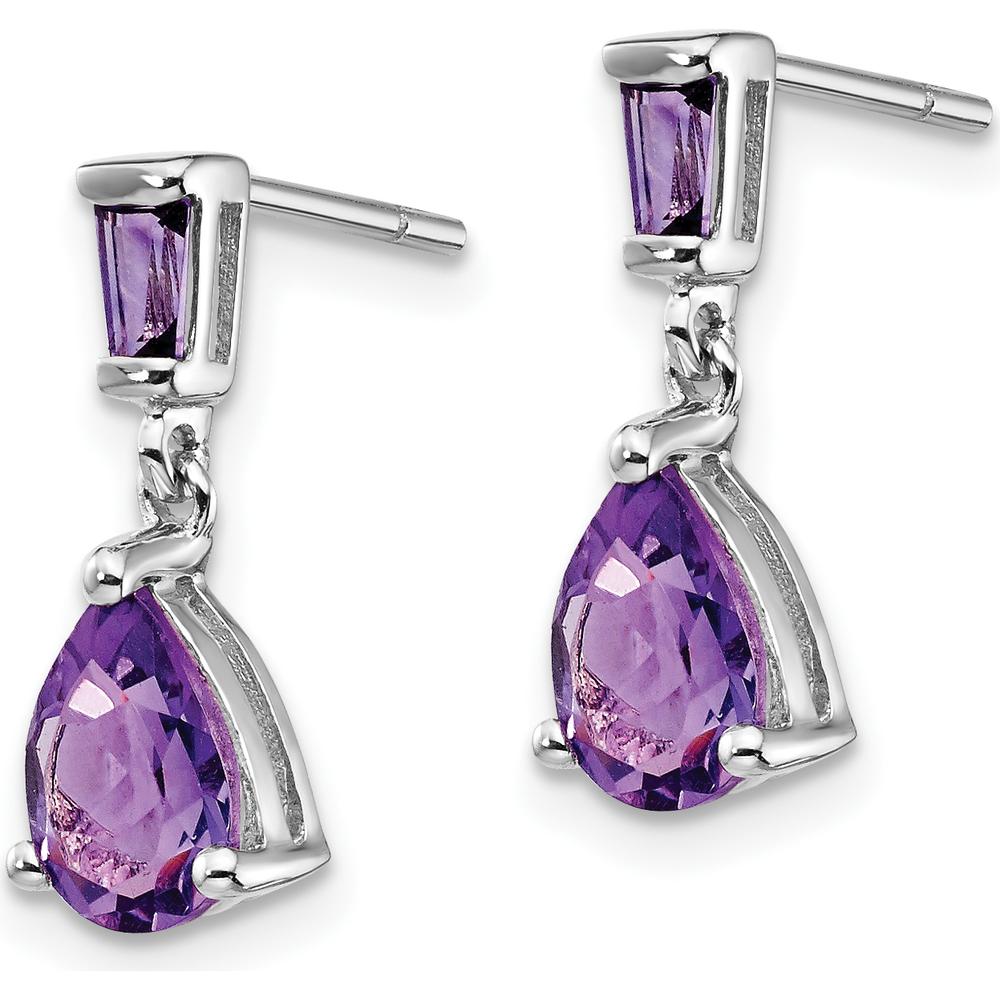 14K White Gold Amethyst Dangle Earrings with Prong Set Pear and Baguette Amethyst - 1.2 Carat Total Amethyst Weight by Monteluci Fine Jewelry
