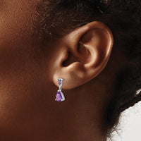 14K White Gold Amethyst Dangle Earrings with Prong Set Pear and Baguette Amethyst - 1.2 Carat Total Amethyst Weight by Monteluci Fine Jewelry