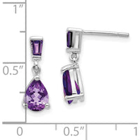 14K White Gold Amethyst Dangle Earrings with Prong Set Pear and Baguette Amethyst - 1.2 Carat Total Amethyst Weight by Monteluci Fine Jewelry