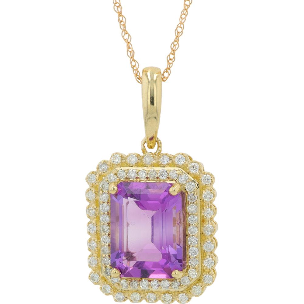 14K White Gold Amethyst Halo Pendant with Diamond Accents - 2.60-3.70 Carat Amethyst and 0.60 Carat Total Diamond Weight