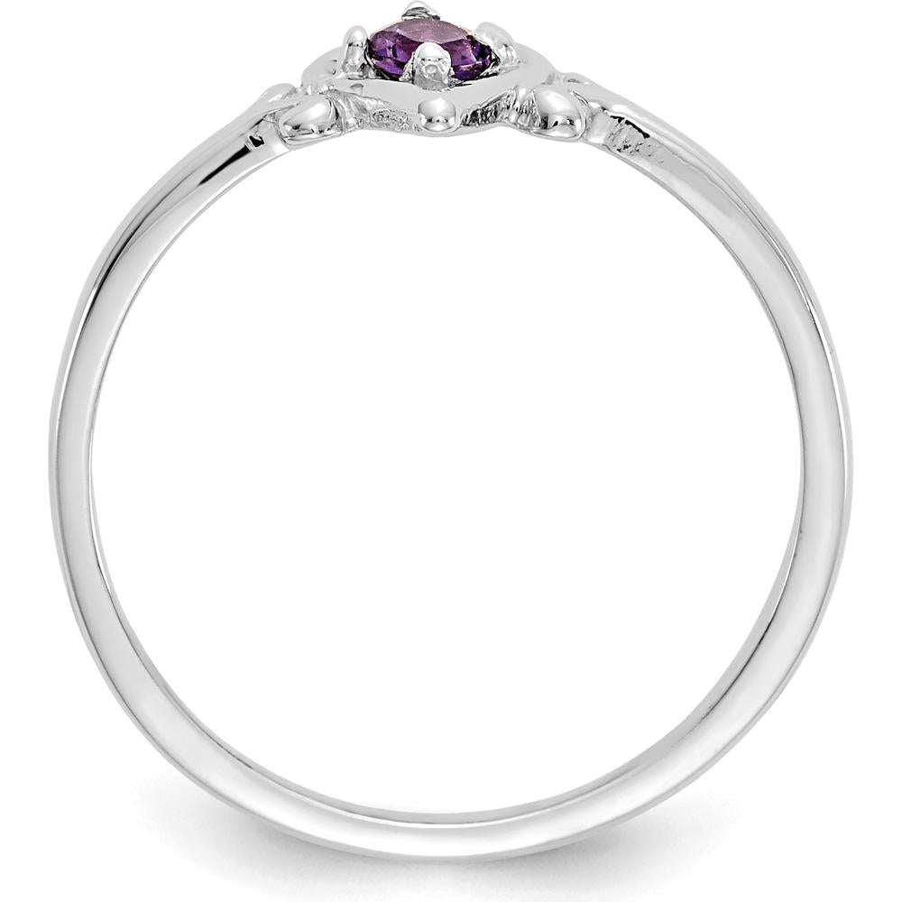 14K White Gold Amethyst Heart Birthstone Ring - 0.1 Carat Round Faceted Amethyst by Oro Pregiato
