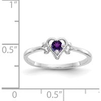 14K White Gold Amethyst Heart Birthstone Ring - 0.1 Carat Round Faceted Amethyst by Oro Pregiato
