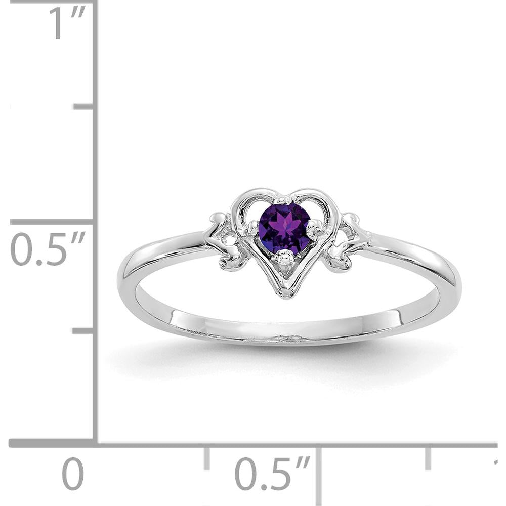 14K White Gold Amethyst Heart Birthstone Ring - 0.1 Carat Round Faceted Amethyst by Oro Pregiato