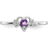 14K White Gold Amethyst Heart Birthstone Ring - 0.1 Carat Round Faceted Amethyst by Oro Pregiato