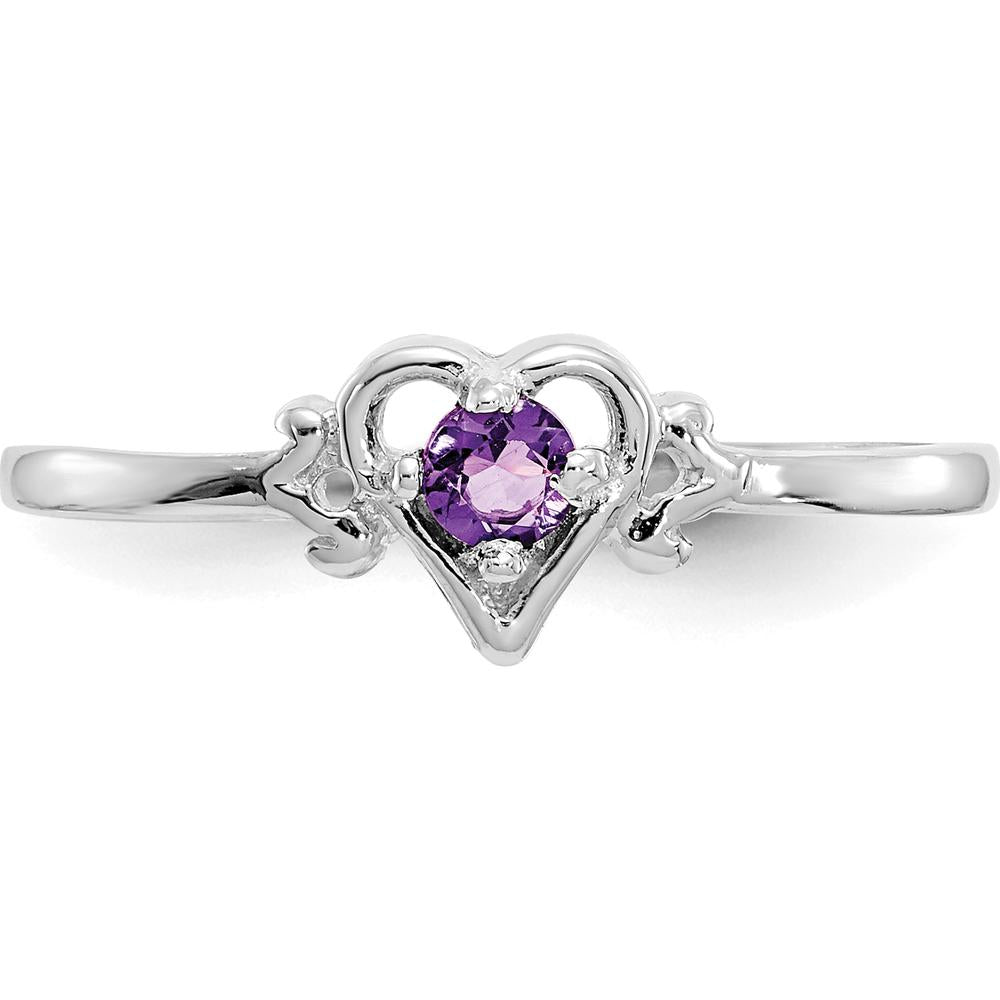 14K White Gold Amethyst Heart Birthstone Ring - 0.1 Carat Round Faceted Amethyst by Oro Pregiato