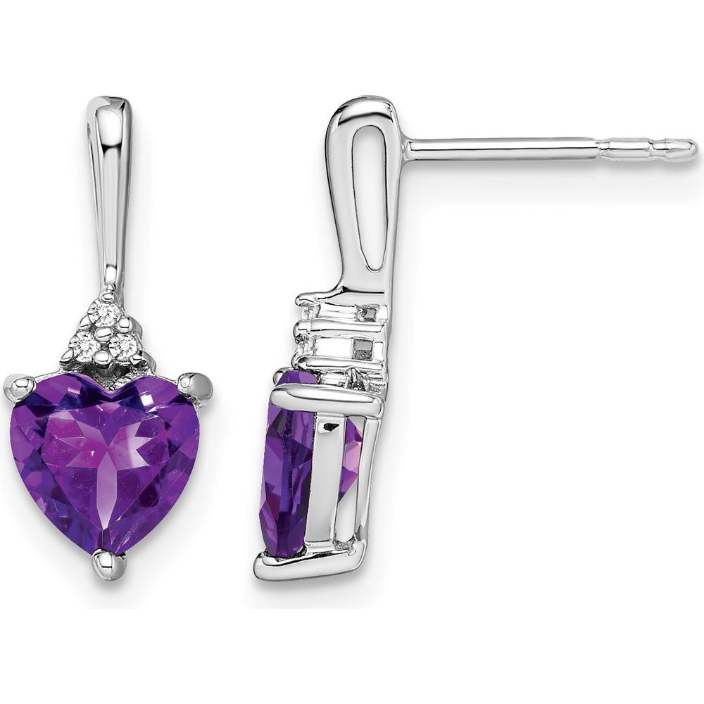 14K White Gold Amethyst Heart Drop Earrings with Diamond Accents - 0.75 Carat Total Amethyst Weight, 0.005 Carat Total Diamond Weight by Monteluci Fine Jewelry