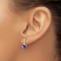 14K White Gold Amethyst Heart Drop Earrings with Diamond Accents - 0.75 Carat Total Amethyst Weight, 0.005 Carat Total Diamond Weight by Monteluci Fine Jewelry