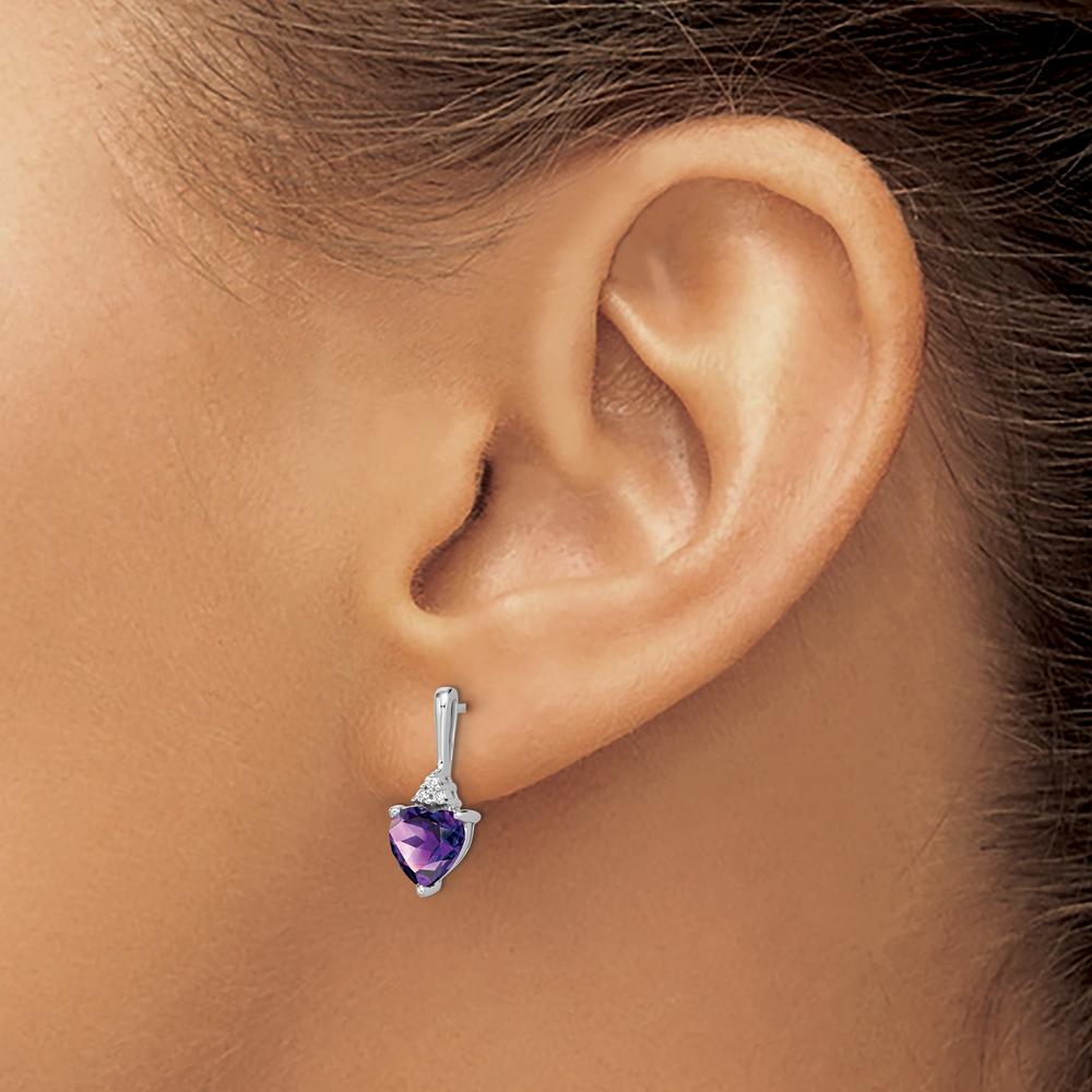 14K White Gold Amethyst Heart Drop Earrings with Diamond Accents - 0.75 Carat Total Amethyst Weight, 0.005 Carat Total Diamond Weight by Monteluci Fine Jewelry