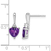 14K White Gold Amethyst Heart Drop Earrings with Diamond Accents - 0.75 Carat Total Amethyst Weight, 0.005 Carat Total Diamond Weight by Monteluci Fine Jewelry
